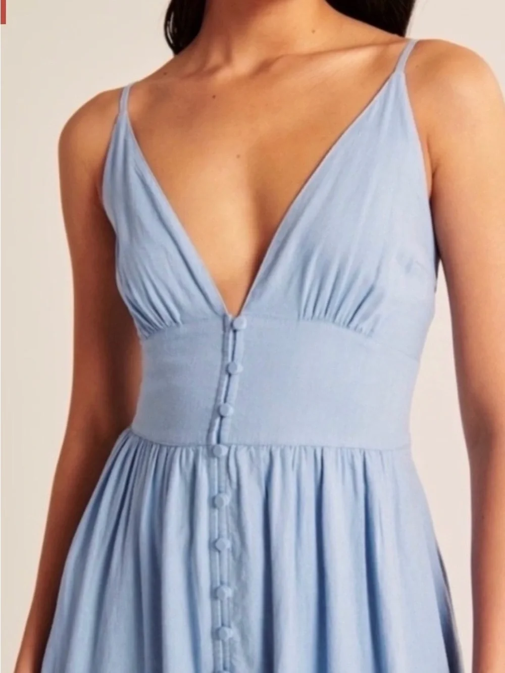 Abercrombie & Fitch maxi dress XS Button Front V-Neck Coastal Chic Light Blue